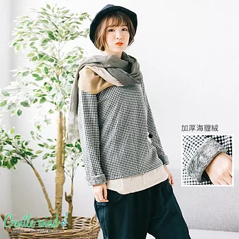 【Gentle wind 輕輕.吹】格紋海貍絨內裏保暖上衣-M-2LXL黑