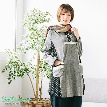 【Gentle wind 輕輕.吹】恬靜日氛拼接棉麻上衣(灰)-M-XLL灰