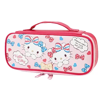 《Sanrio》HELLO KITTY PU皮革手提筆袋(緞帶雙胞胎)