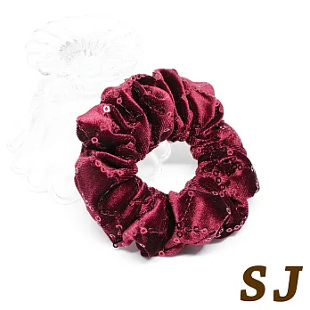 【SJ】質感絨布交織亮片圈束-深邃紅