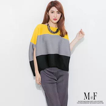 【M@F】層次配色寬版壓摺上衣(黃)-FREEFREE黃