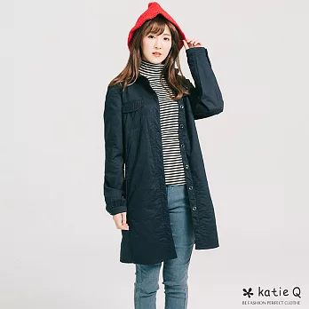 【KatieQ】輕簡設計修身長版外套-M-XLM藍