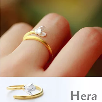 【Hera】赫拉 925純銀鍍金雙色玉蘭花可調式戒指/開口戒/尾戒(金色)
