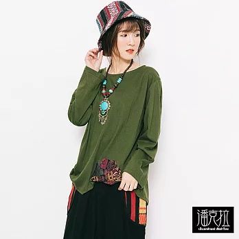 【潘克拉】花色貼布設計款上衣(3色)-FFREE綠