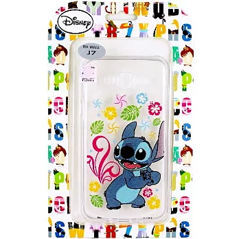 【Disney】Samsung Galaxy J7花朵系列 彩繪透明保護軟套史迪奇