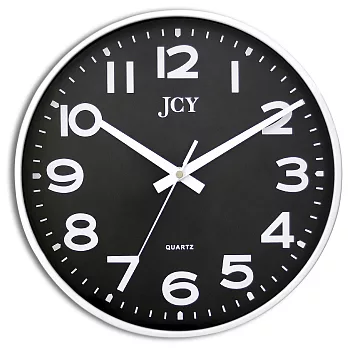 JCY 台灣品牌 W-6887 簡約素色膠框數字掛鐘-白框黑面