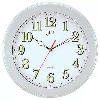 JCY 台灣品牌 W-6873靜音夜光掛鐘時鐘-銀框