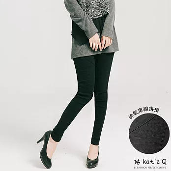 【KatieQ】車線拼接彈性窄管褲(3色)-M-LM黑