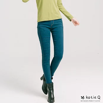 【KatieQ】卡其車線彈性窄管褲(2色)-M-LM藍