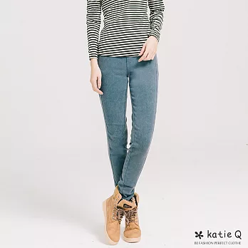 【KatieQ】水洗釦頭彈性窄管褲(2色)-M-LM藍