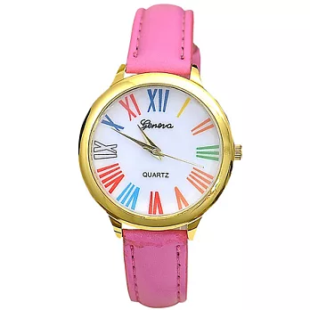 Watch-123 人氣滿分-時尚美感繽紛羅馬時標腕錶 (6色可選)桃紅色