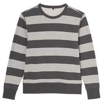 [MUJI無印良品]男有機棉裏毛橫紋圓領衫M墨灰