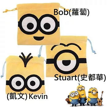 【日本進口正版授權商品】小小兵 minions 刺繡絨布束口袋/收納袋-Bob