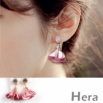 【Hera】赫拉 唯美緞布花朵鋯石水鑽針式耳環粉紅色