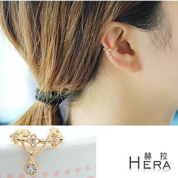【Hera】赫拉 裸雕鋯石天使淚滴無耳洞耳環/耳扣/耳骨夾-2色( 單顆)金色