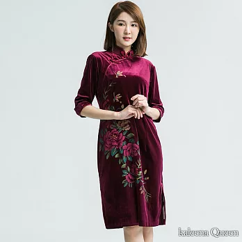 【Kaleena Queen】古典魅力絲絨旗袍-M-XL XL紫
