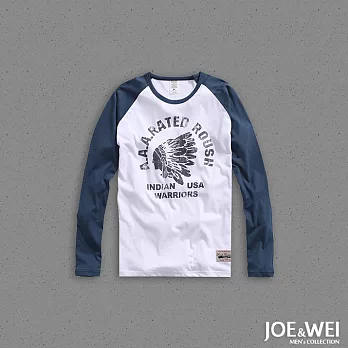 【JOE & WEI】印地安頭像棒球斜肩長TEE(2色)-M-XL　M白