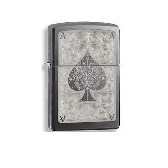 ZIPPO 28323 黑桃A雕花打火機亮黑色