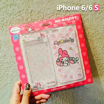 正版三麗鷗 Sanrio iPhone 6/6s 美樂蒂 Melody 正反玻璃保護貼 - 草莓草莓