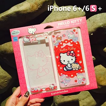 正版三麗鷗 Sanrio iPhone 6+/6s+ 凱蒂貓 Kitty 正反玻璃保護貼 - 格紋格紋