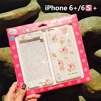 正版三麗鷗 Sanrio iPhone 6+/6s+ 美樂蒂 Melody 正反玻璃保護貼 - 杯子蛋糕杯子蛋糕