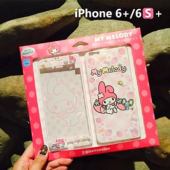 正版三麗鷗 Sanrio iPhone 6+/6s+ 美樂蒂 Melody 正反玻璃保護貼 - 草莓草莓