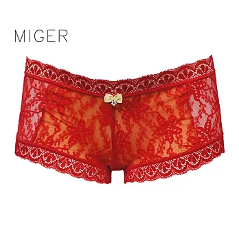 [MIGER密格內衣]浪漫甜美蕾絲中低腰平口內褲-6939-台灣製-FREE紅色