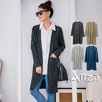 【AnZa】口袋造型無釦式針織長版外套(四色)FREE鐵灰