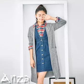 【AnZa】口袋造型無釦式針織長版外套(四色)FREE淺灰