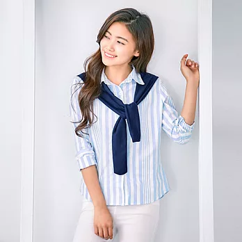【AnZa】假領帶直條紋襯衫(三色)FREE藍色