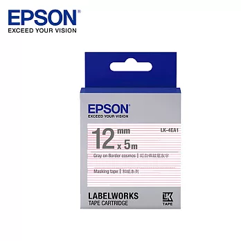 EPSON 愛普生LK-4EA15 C53S654445標籤帶(和紙12mm )粉白條紋灰Gray 灰字