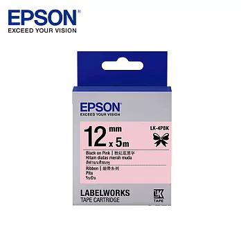 EPSON 愛普生LK-4PBK C53S654430標籤帶(緞帶12mm )粉紅黑Black 黑字