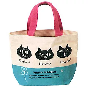 帆布小提袋--三隻蠟筆貓-亮藍