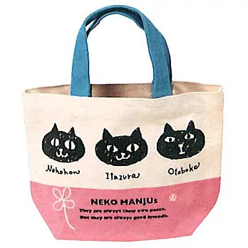 帆布小提袋--三隻蠟筆貓-粉紅