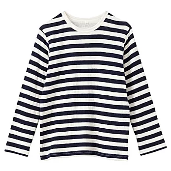 [MUJI無印良品]兒童有機棉接結天竺橫紋長袖T恤110深藍橫紋