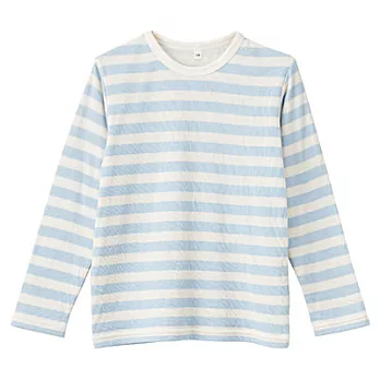 [MUJI無印良品]兒童有機棉接結天竺橫紋長袖T恤110淺藍橫紋