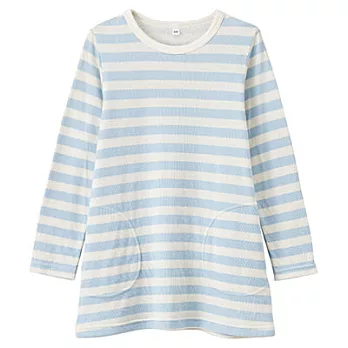 [MUJI無印良品]兒童有機棉接結天竺橫紋長版衫110淺藍橫紋