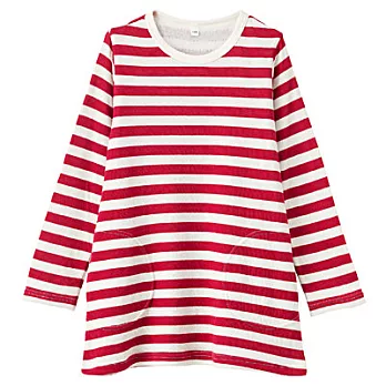 [MUJI無印良品]兒童有機棉接結天竺橫紋長版衫110紅橫紋