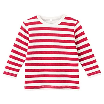 [MUJI無印良品]幼兒有機棉接結天竺橫紋長袖T恤80紅橫紋