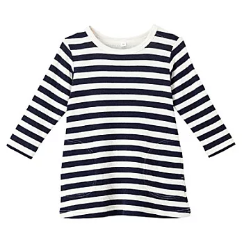 [MUJI無印良品]幼兒有機棉接結天竺橫紋長版衫80深藍橫紋