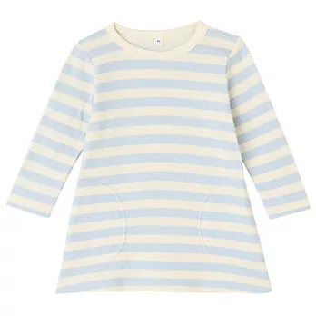 [MUJI無印良品]幼兒有機棉接結天竺橫紋長版衫80淺藍橫紋