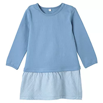 [MUJI無印良品]幼兒有機棉輕鬆活動舒適拼接二重紗織長版衫80淺藍