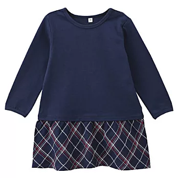 [MUJI無印良品]幼兒有機棉輕鬆活動舒適拼接二重紗織長版衫80深藍格紋