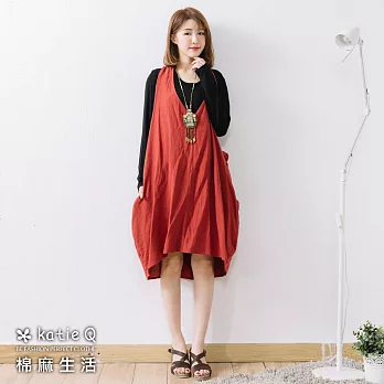 【慢。生活】造型口袋棉麻背心裙(2色)-F　FREE棗紅