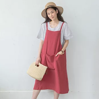 【慢。生活】文藝風棉麻背心裙(2色)-F FREE棗紅