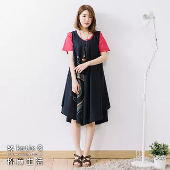 【慢。生活】螺旋抓染棉麻背心裙(2色)-F FREE藍