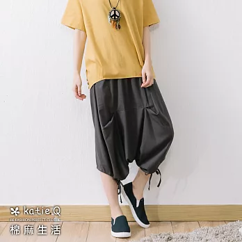 【KatieQ 慢。生活】基本綁腿棉麻褲(2色)-F　FREE灰