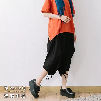 【慢。生活】基本綁腿棉麻褲(2色)-F　FREE黑