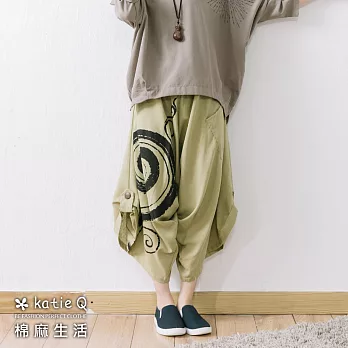 【KatieQ 慢。生活】大螺旋棉麻飛鼠褲(2色)-F　FREE綠