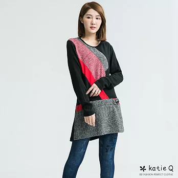 【KatieQ】針織撞色拼接修身上衣(紅)-M-XL　M紅